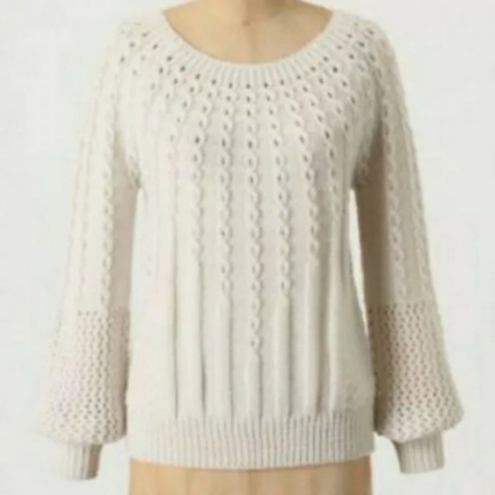 Anthropologie Guinevere Purl Wise Cream Wool Sweater, sz Small
